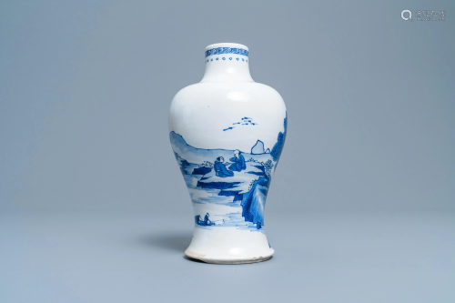 A Chinese blue and white meiping vase with figu…