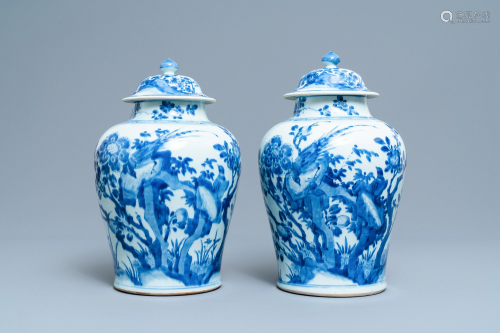 A pair of Chinese blue and white baluster vases and