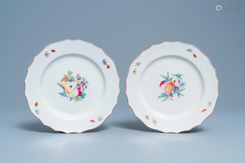 Two polychrome Tournai porcelain plates with fruits,