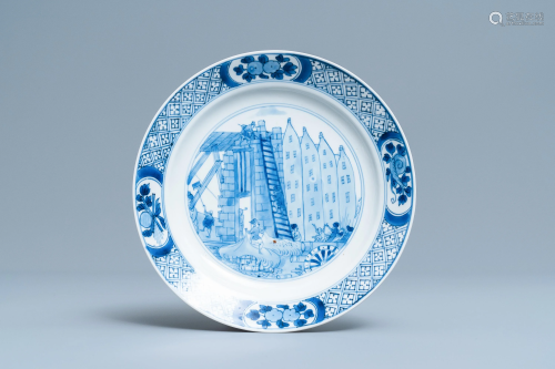A Chinese blue and white 'Rotterdam riot' plate,