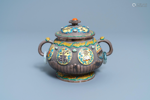 A Chinese enamelled silver censer, Cultural Revoluti…