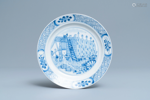 A Chinese blue and white 'Rotterdam riot' plate,