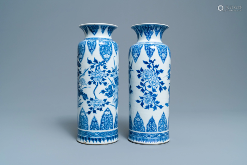 A pair of Chinese blue and white vases with floral
