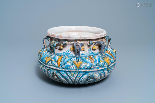 A polychrome Winterthur faience jardiniere,