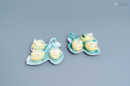 A pair of three-piece lemon-shaped spice boxes and