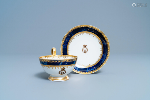 An armorial Sevres porcelain cup and saucer wit…