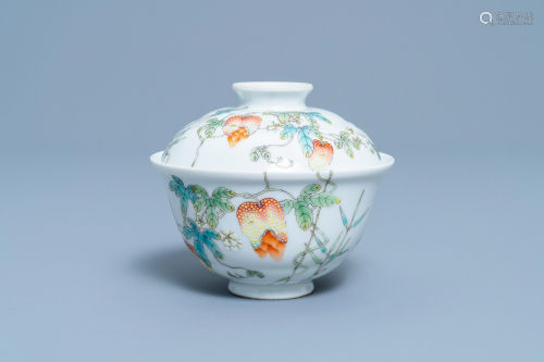 A Chinese famille rose 'balsam pear' bowl and cover,