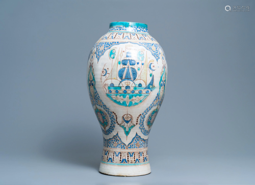 A large polychrome pottery vase, Morocco or Tune…