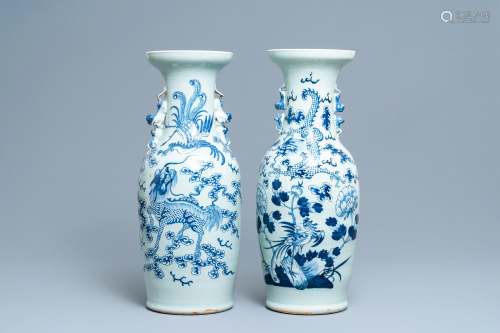 Two Chinese blue and white celadon 'dragon and p…