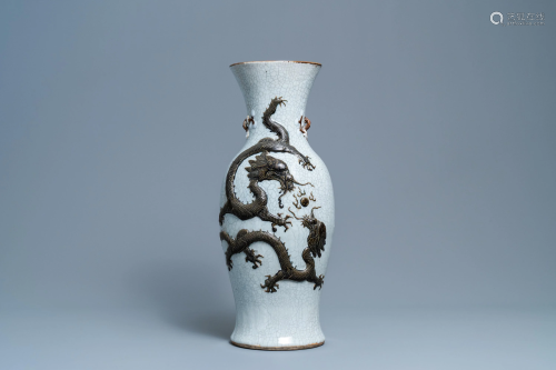 A Chinese Nanking crackle-glazed dragon vase, …
