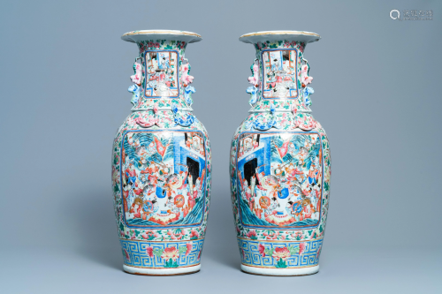 A pair of Chinese famille rose vases with a co…