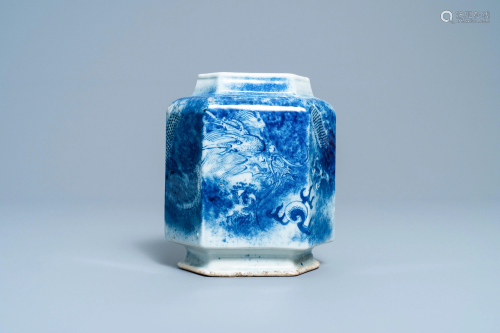 A Chinese hexagonal blue and white 'dragon' vase…
