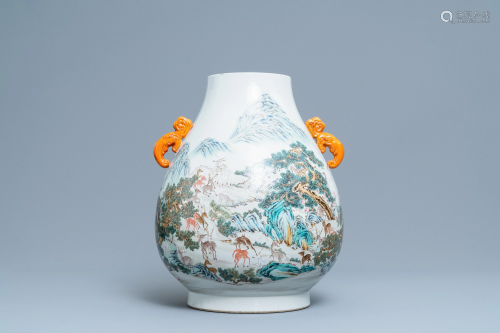 A Chinese famille rose '100 deer' vase, Qianlong ma…