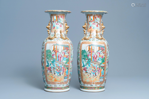A pair of Chinese Canton famille rose vases, 19…