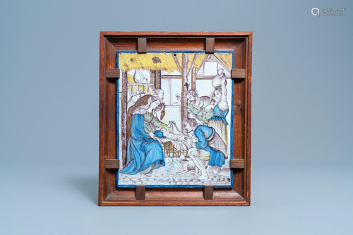 A rectangular polychrome Lille faience 'Ador…