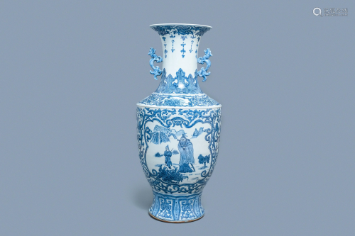 A large Chinese blue and white vase with figurative