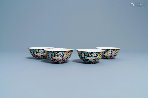 Four Chinese famille rose 'millefleurs' bowls, Jiangxi