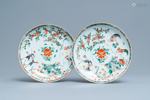 A pair of Chinese famille verte dishes, Kangxi