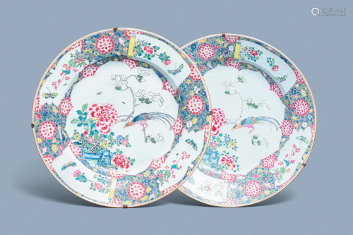 A pair of massive Chinese famille rose chargers,