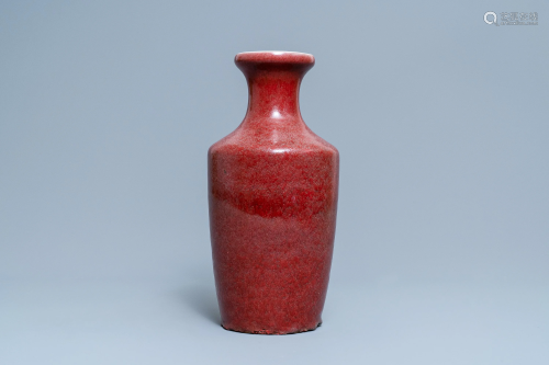 A Chinese monochrome copper red vase, 19th C.