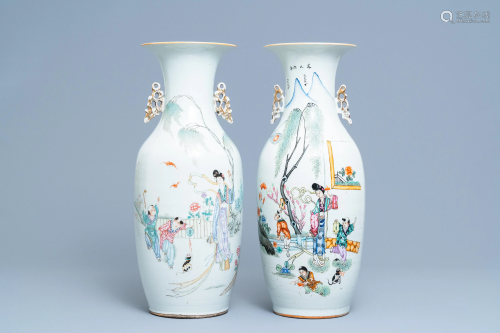 Two Chinese famille rose 'playing boys' vases, 19/20th