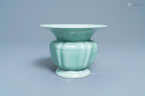 A Chinese monochrome celadon-glazed zhadou or s…