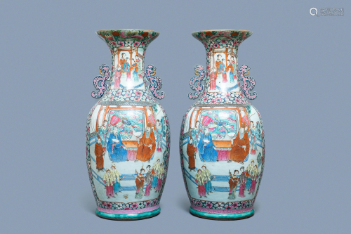 A pair of large Chinese famille rose 'court scene'