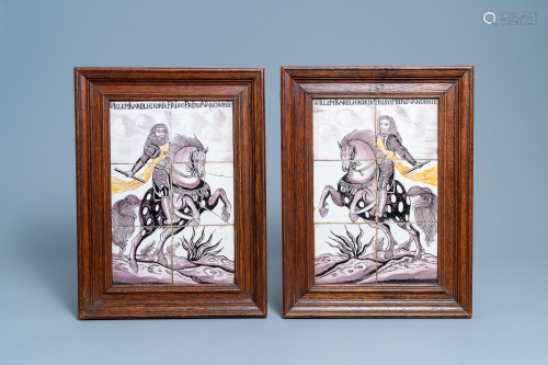 A pair of Dutch Delft tile murals with William of