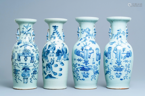 Four Chinese blue and white celadon-ground vases, …