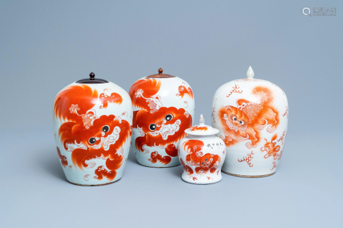 Four Chinese vases with iron red 'Buddhist lion'