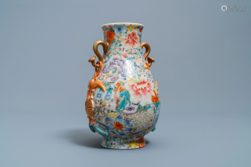 A Chinese famille rose 'hu' vase with millefleurs