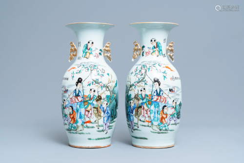 A pair of Chinese famille rose two-sided design…