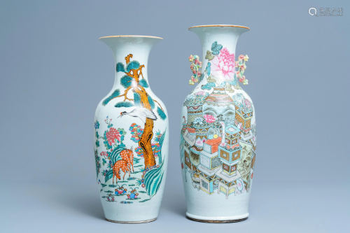 Two Chinese famille rose and qianjiang cai vases,