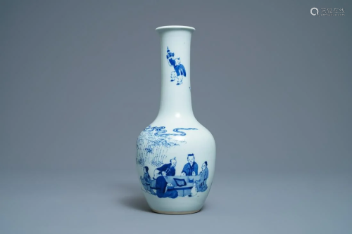 A Chinese blue and white bottle vase with go-pla…