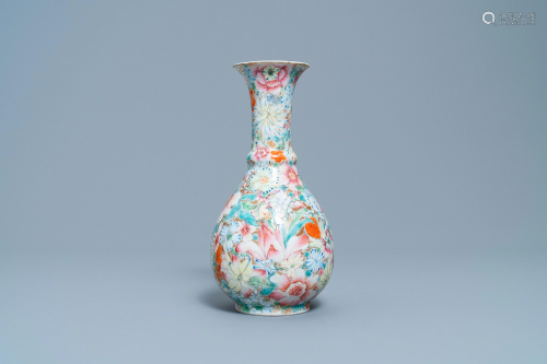 A Chinese famille rose 'millefleurs' vase, Qianlong