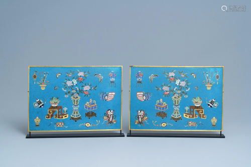 A pair of rectangular Chinese cloisonnÃ© plaques,