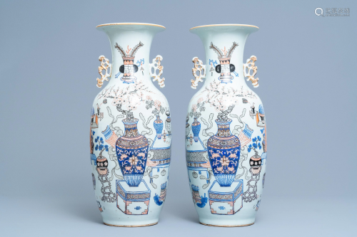 A pair of Chinese doucai 'antiquities' vases, 19…
