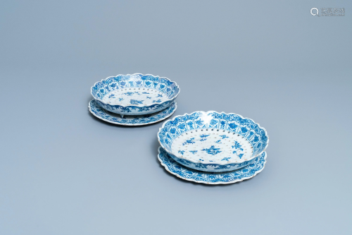 A pair of Dutch Delft blue and white strawberry