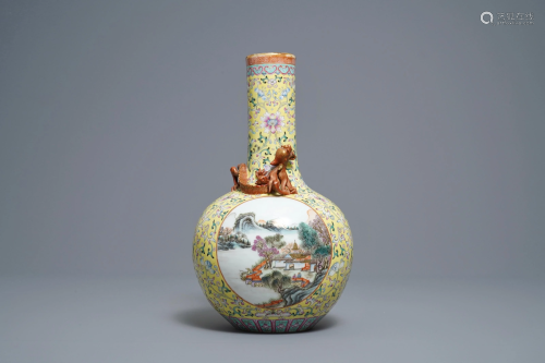 A Chinese famille rose bottle vase with landscape