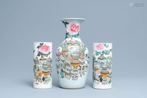 Two Chinese qianjiang cai hat stands and a vase w…