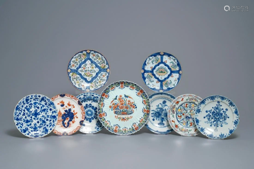 A collection of nine polychrome and blue and white