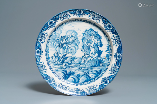 A Dutch Delft blue and white mythological 'Perseus and