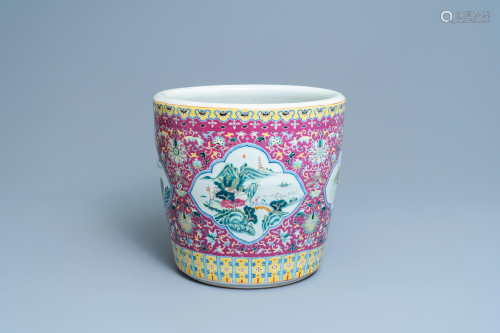 A Chinese famille rose jardiniere with landscape