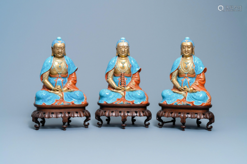 Three Chinese enamelled and gilt figures of