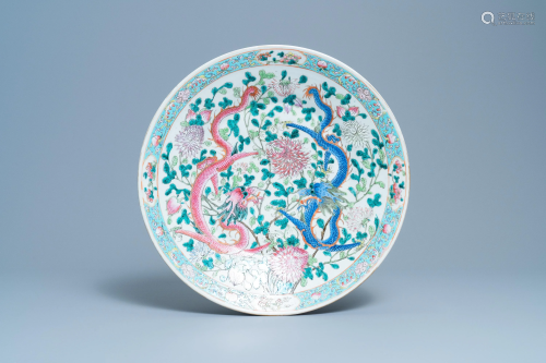 A very large Chinese famille rose 'dragon' dish, 19th