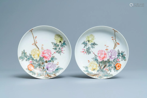 A pair of Chinese famille rose plates with floral