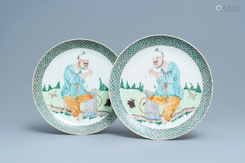 A pair of Chinese Canton famille verte dishes, 1…