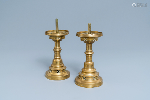 A pair of Flemish or Dutch bronze candlesticks, 15…