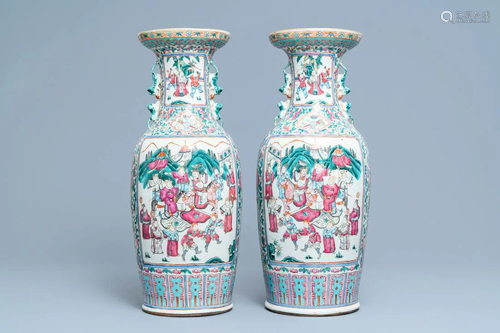 A pair of Chinese famille rose vases, 19th C.