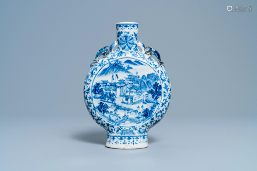 A Chinese blue and white moon flask vase with